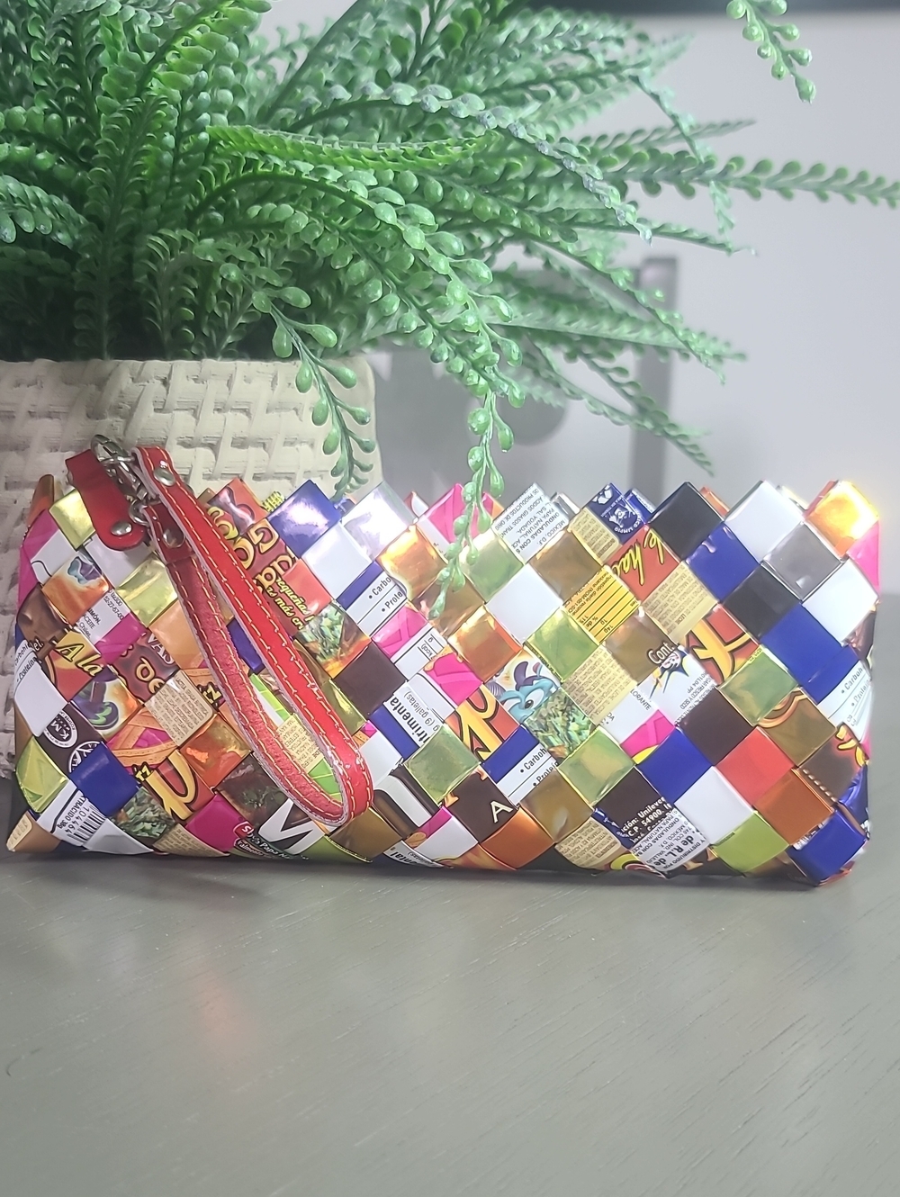 Nahui Ollin Handwoven Multicolor Recycled Wristlet Clutch - Women Bags